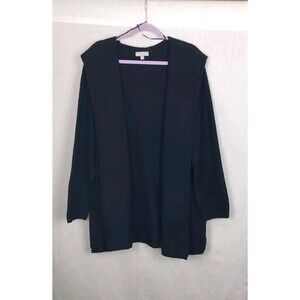 Evolution By Cyrus Sixby Ribbed Hooded Open Cardigan Pockets Black 03X